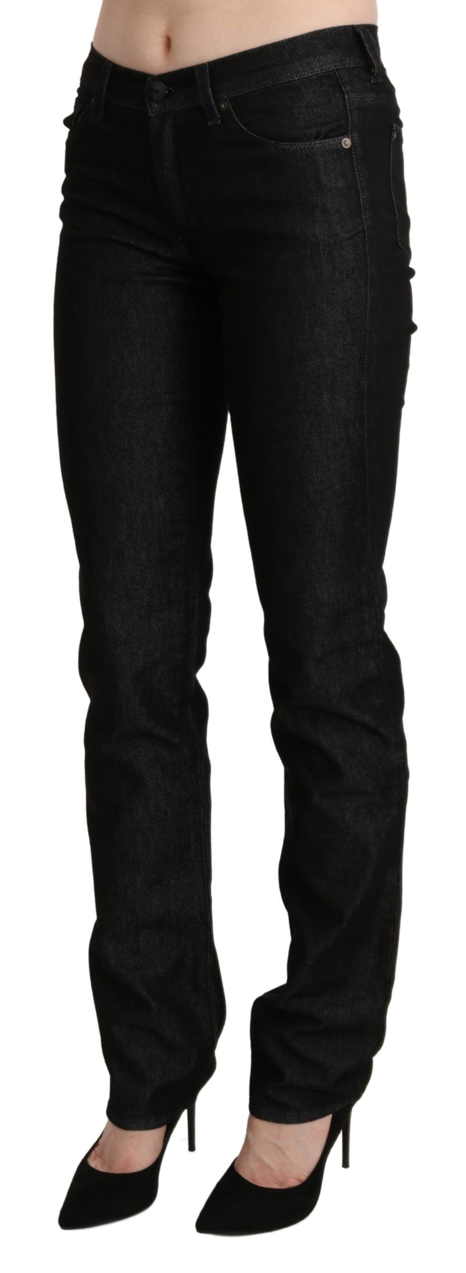 Ermanno Scervino Black Denim Mid Waist Skinny Slim Trouser Glam Steals