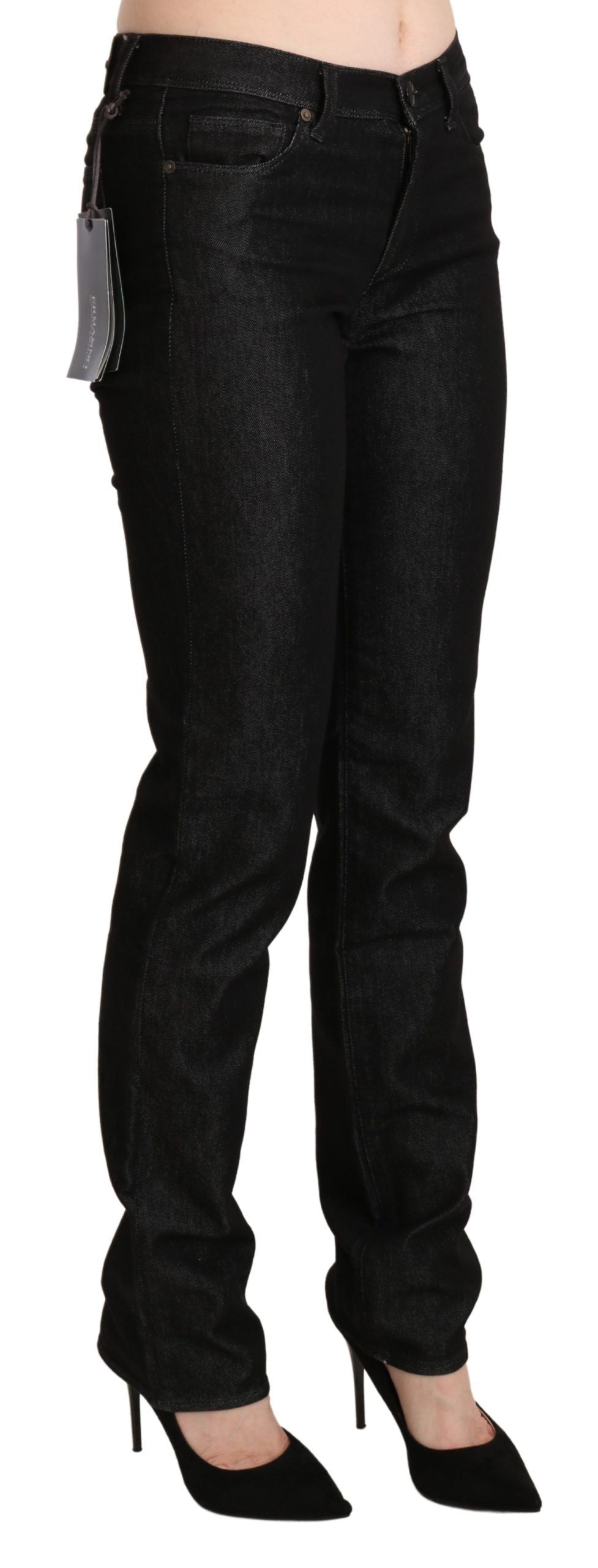 Ermanno Scervino Black Denim Mid Waist Skinny Slim Trouser Glam Steals