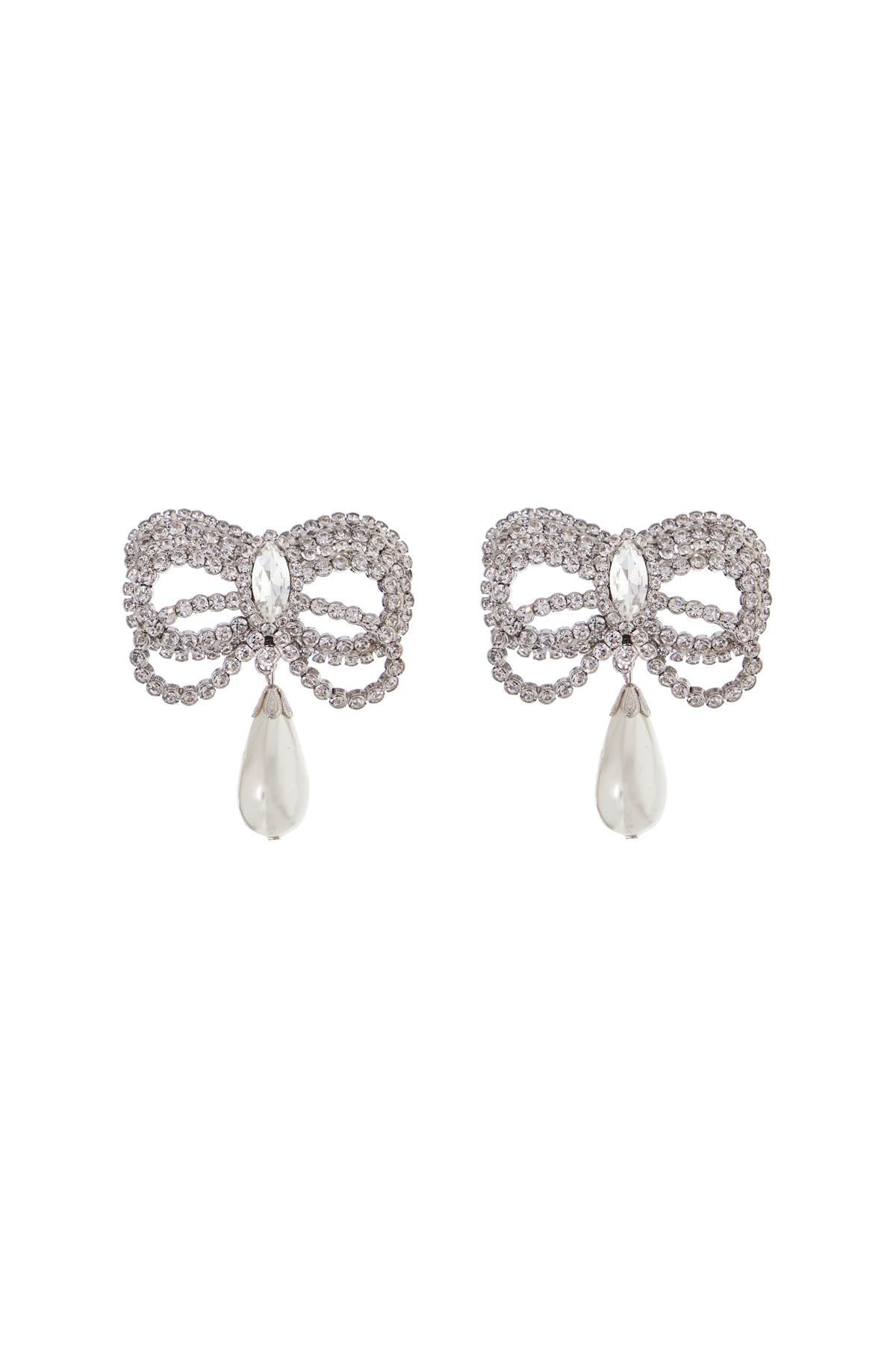 Alessandra Rich Hypoallergenic Brass Earrings In With Bow And Drop Silver Pearl