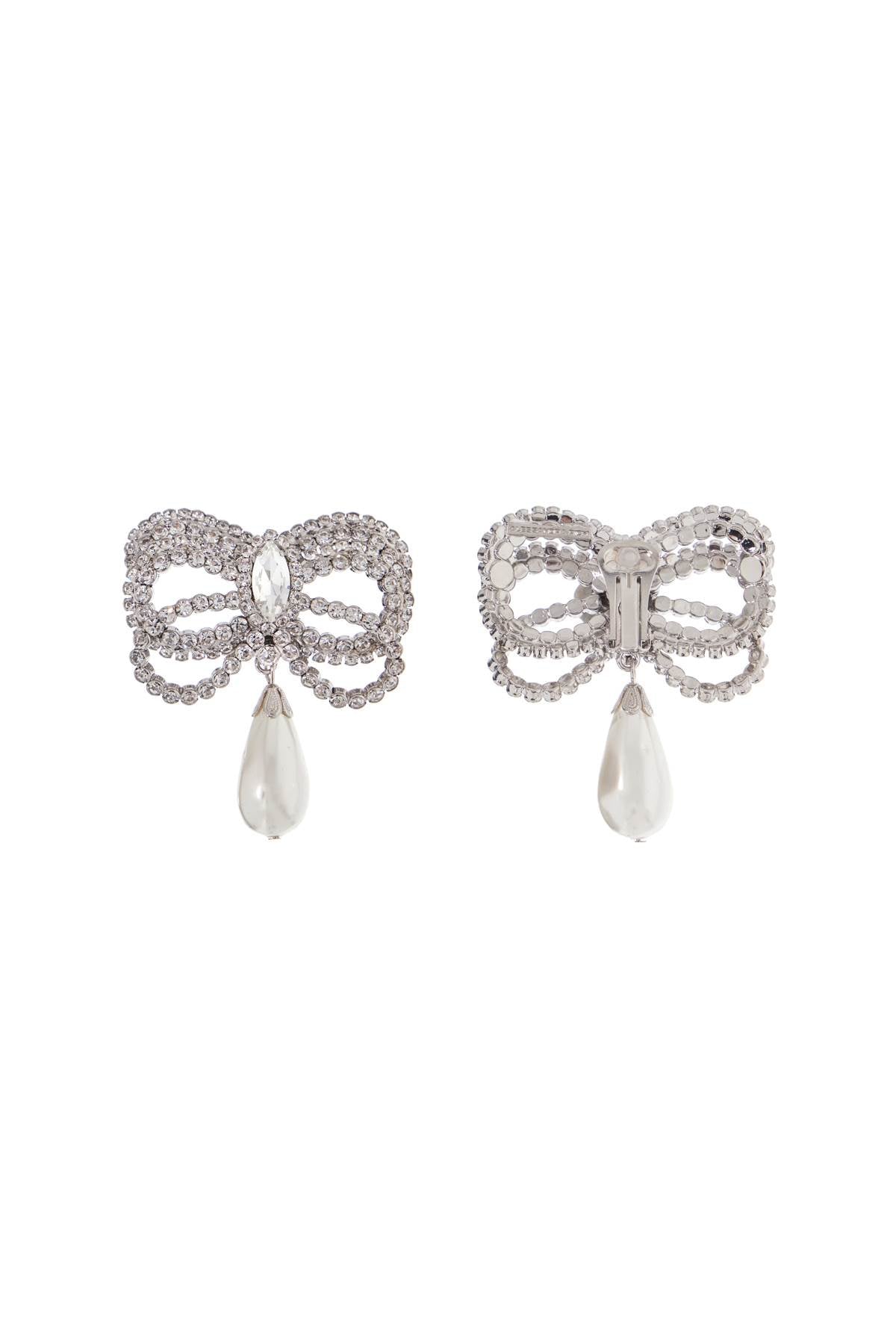 Alessandra Rich Hypoallergenic Brass Earrings In With Bow And Drop Silver Pearl