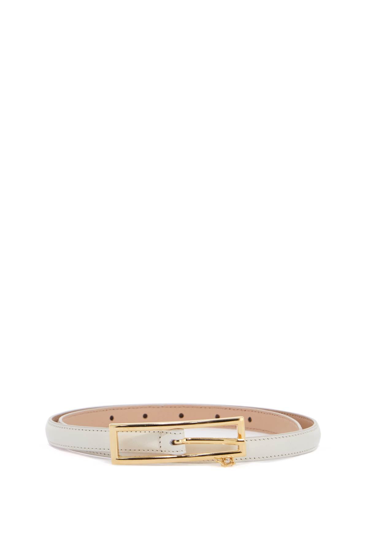 Alessandra Rich Slim Leather Belt With Logo Charm White 15Cm
