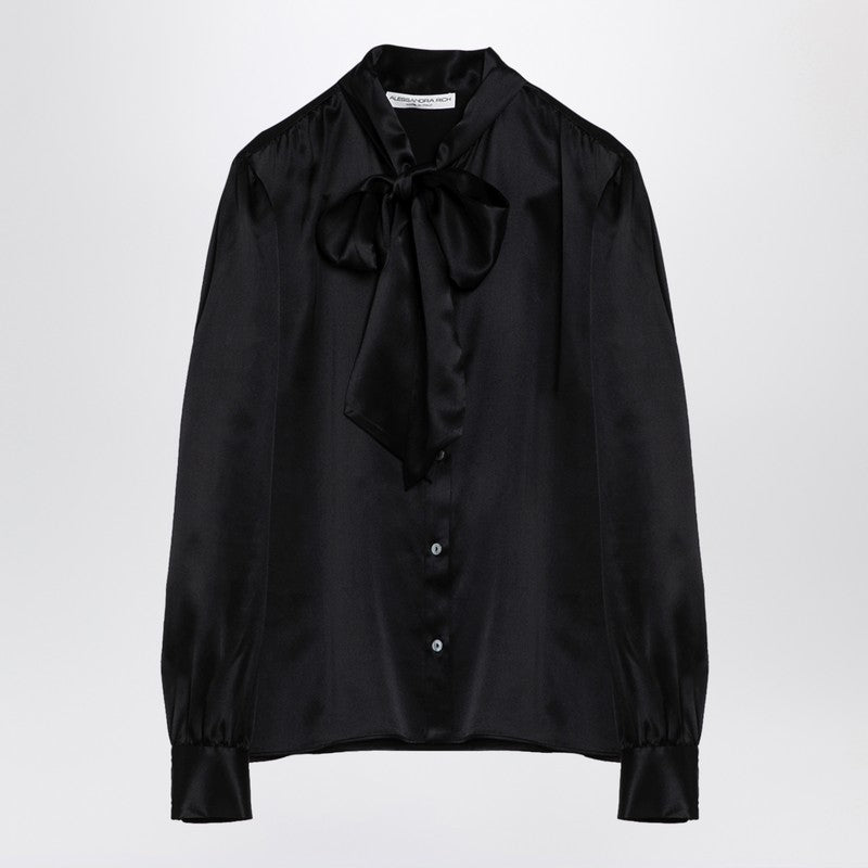 Alessandra Rich Black Silk Shirt With Bow Glam Steals