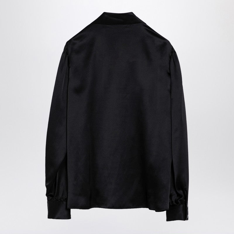 Alessandra Rich Black Silk Shirt With Bow Glam Steals