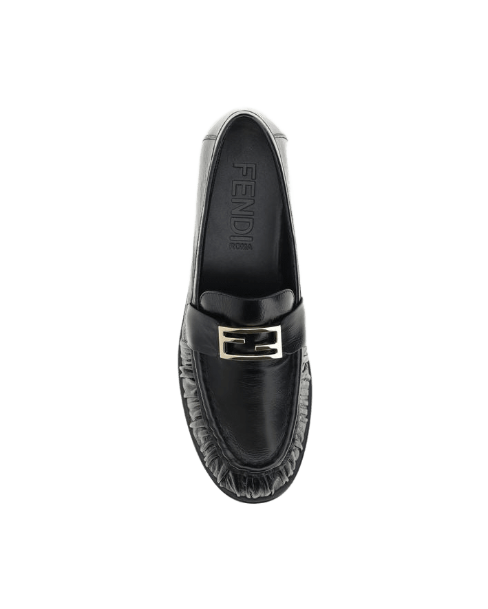 Fendi Black Calf Leather Bos Taurus Slip On Loafers Glam Steals