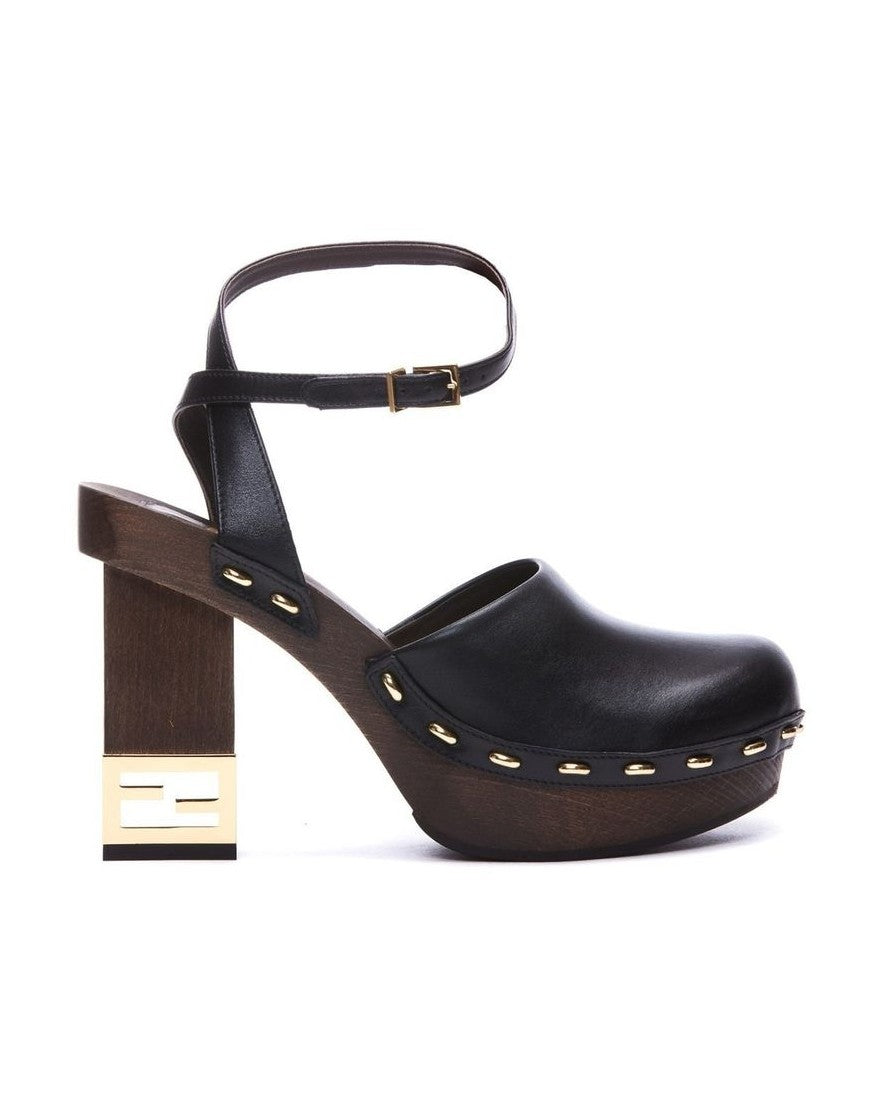 Fendi Black Calfskin Clogs Heels
