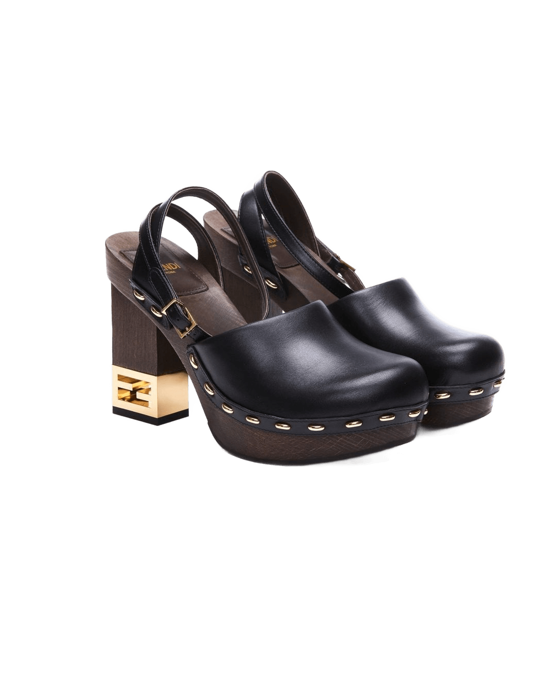 Fendi Black Calfskin Gold-Heel Clogs Glam Steals