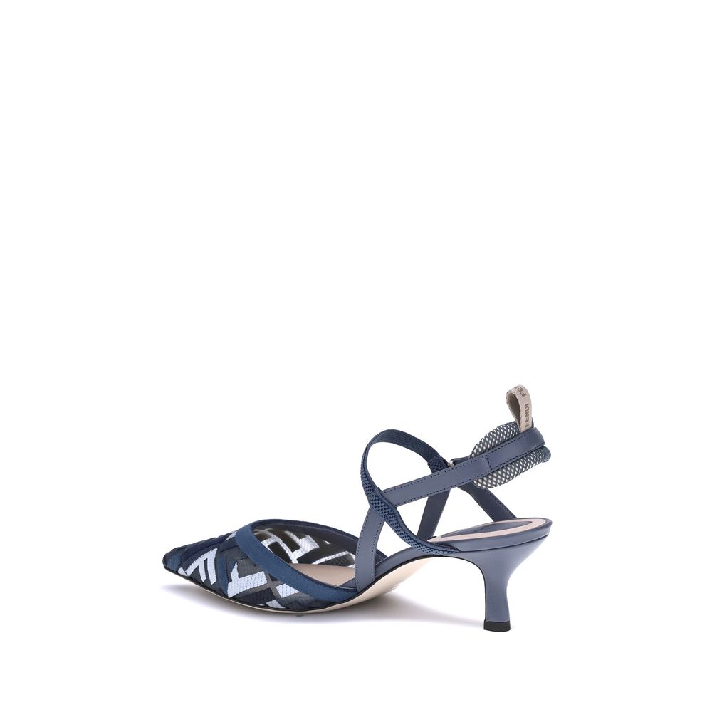 Fendi Blue Polyamide Mid Heel Pumps Glam Steals