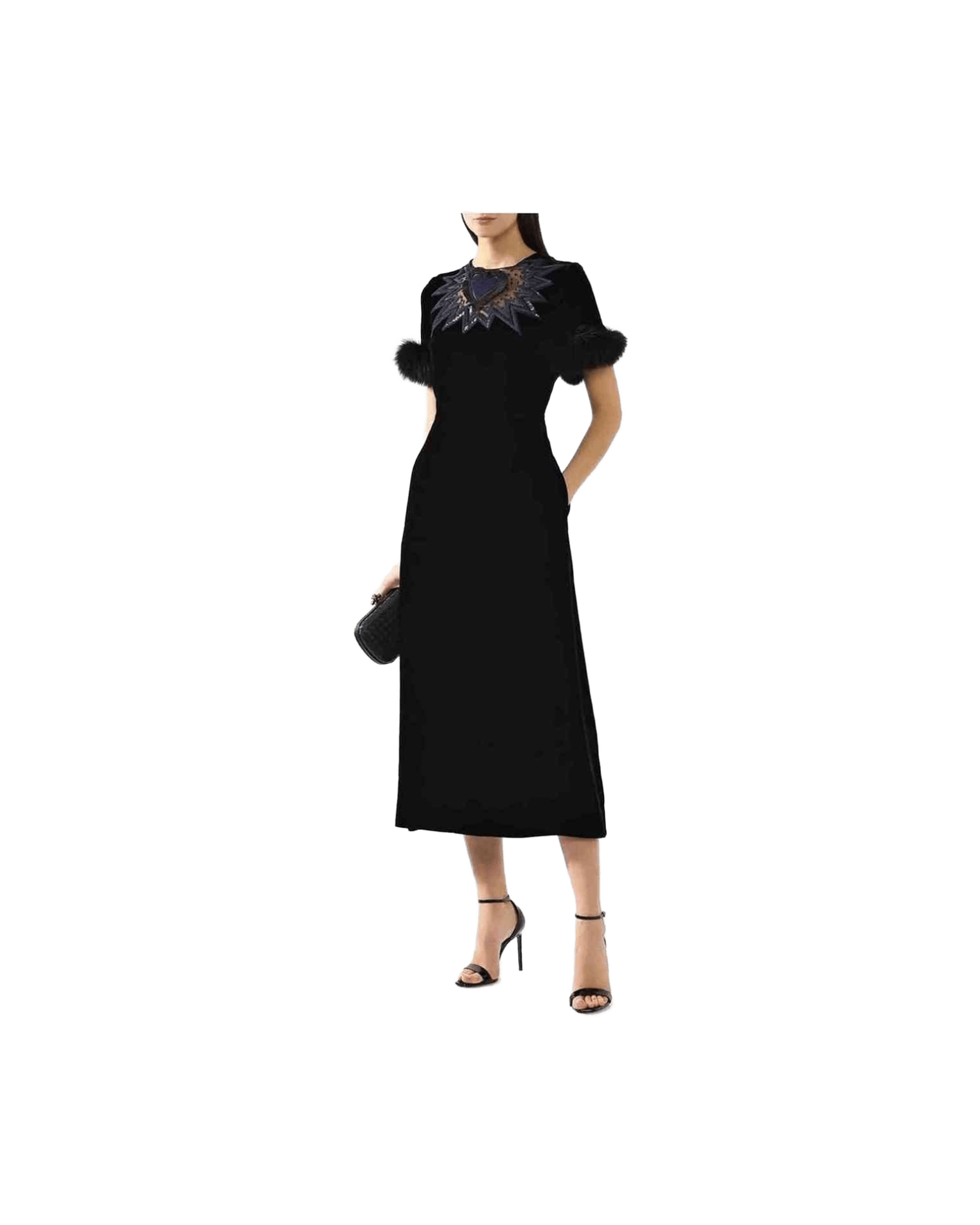 Fendi Velvet Fur Trim Midi Dress Glam Steals