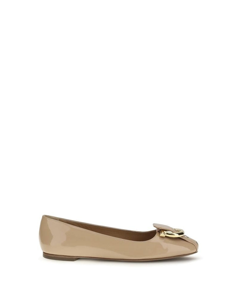 Ferragamo Beige Calf Leather Bos Taurus Ballet Flats 