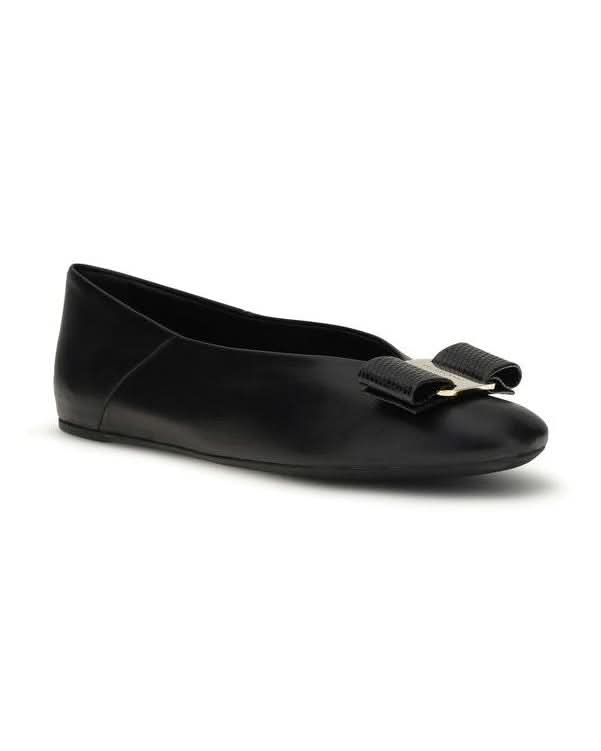 Ferragamo Black Calf Leather Bos Taurus Ballet Flats 