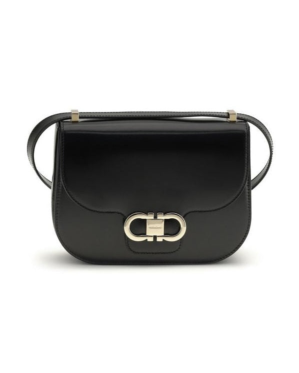 Ferragamo Black Calf Leather Bos Taurus Shoulder Bag Glam Steals