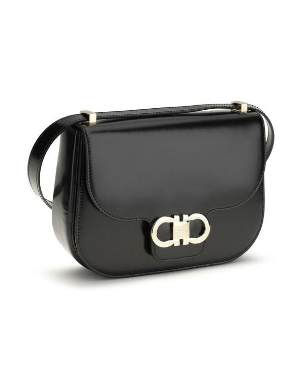 Ferragamo Black Calf Leather Bos Taurus Shoulder Bag Glam Steals