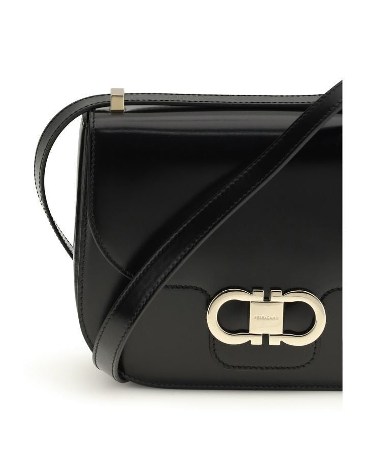Ferragamo Black Calf Leather Bos Taurus Shoulder Bag Glam Steals