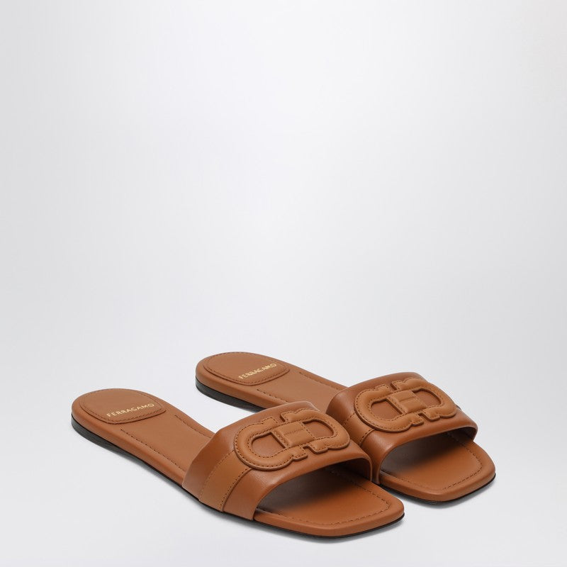 Ferragamo Gancini slide in cognac leather Glam Steals
