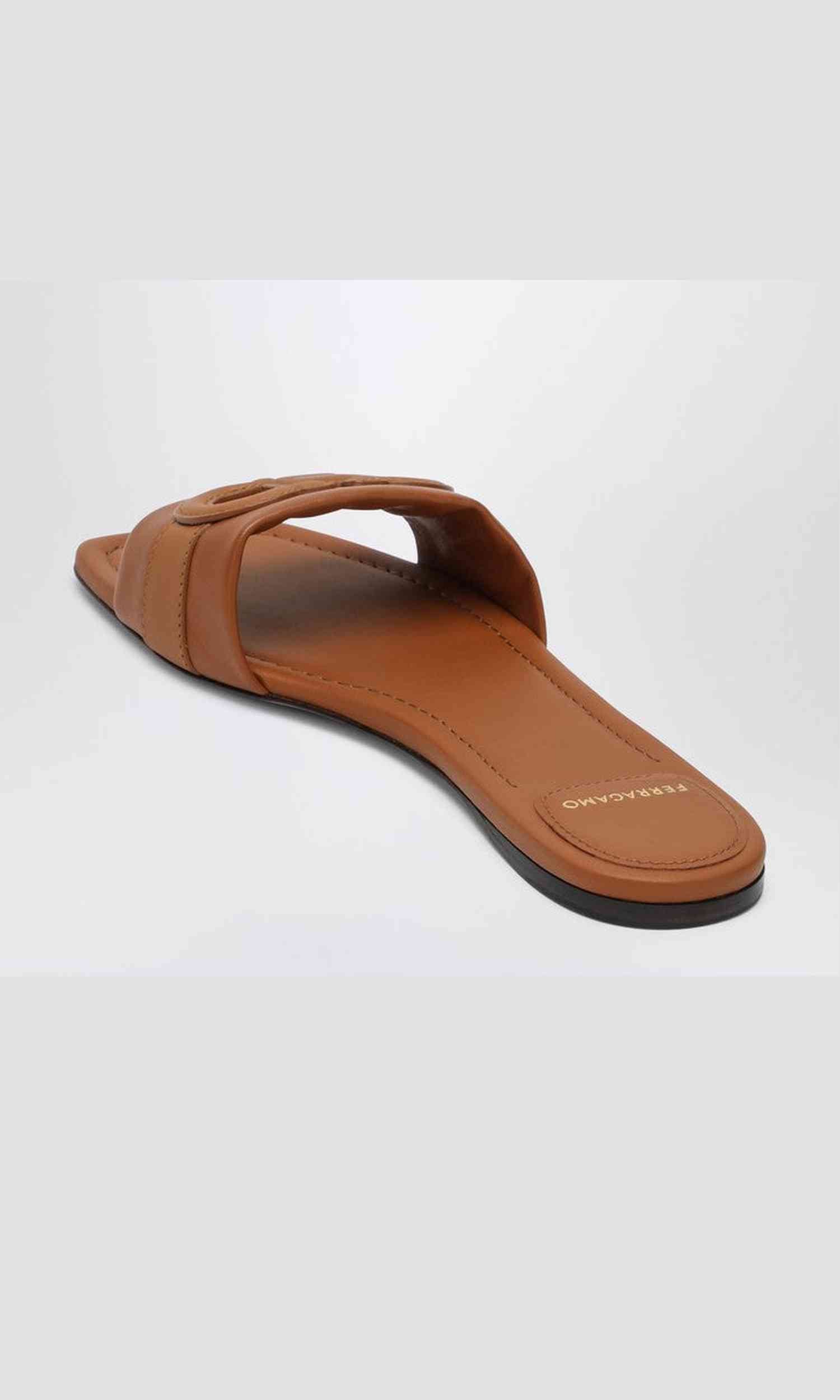 Ferragamo Gancini slide in cognac leather Glam Steals
