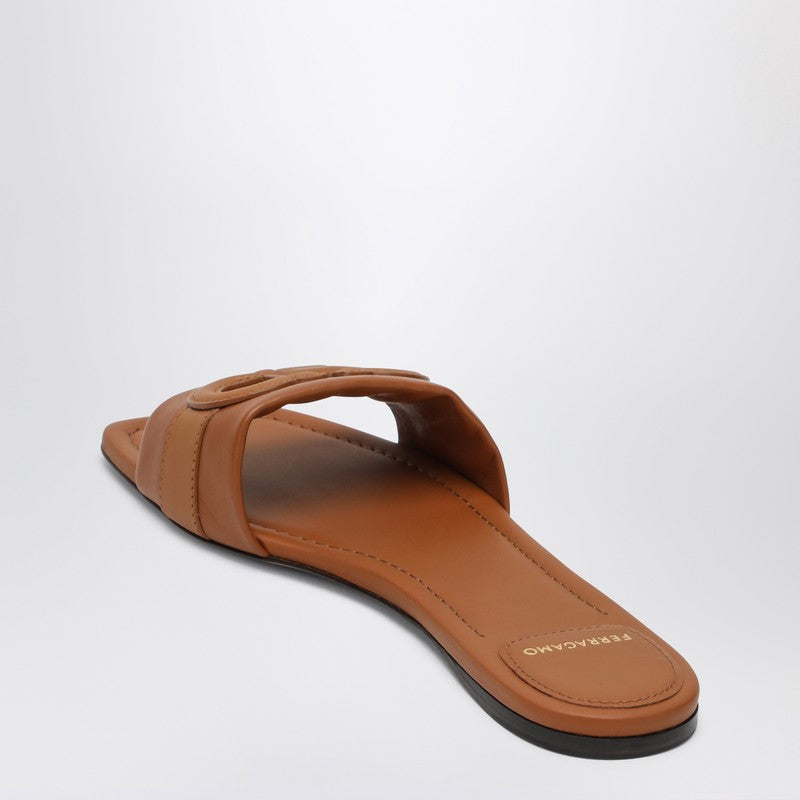 Ferragamo Gancini slide in cognac leather Glam Steals