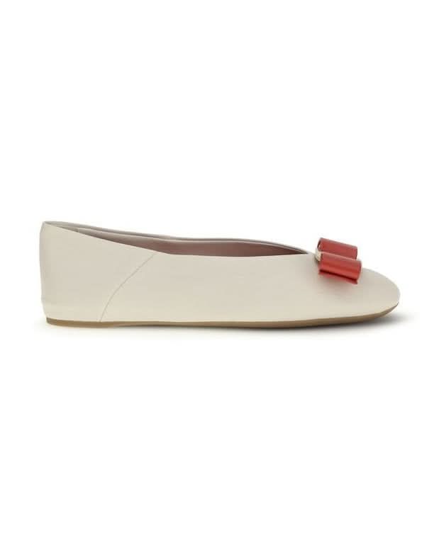 Ferragamo White Calf Leather Bos Taurus Ballet Flats 