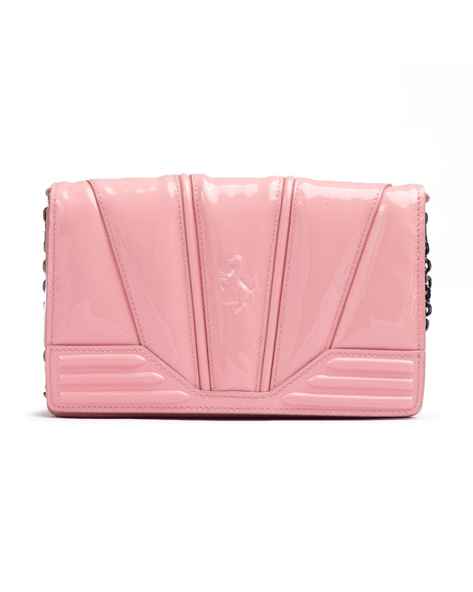 Ferrari Pink Leather Gt Patent Bag with Chain Glam Steals