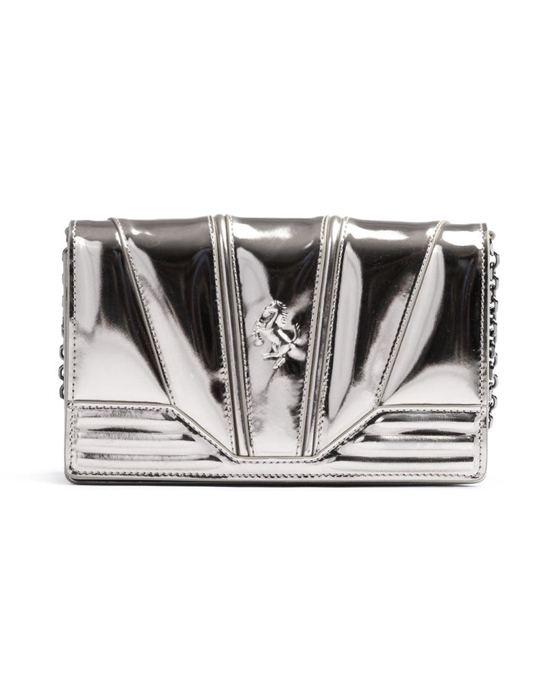 Ferrari Silver Leather Metal Gt Patent Bag with Chain Glam Steals