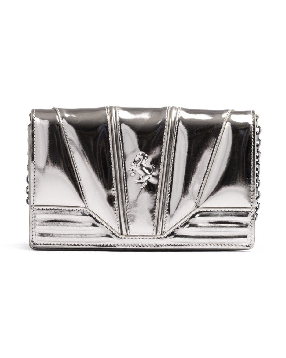 Ferrari Silver Leather Metal Gt Patent Bag with Chain Glam Steals