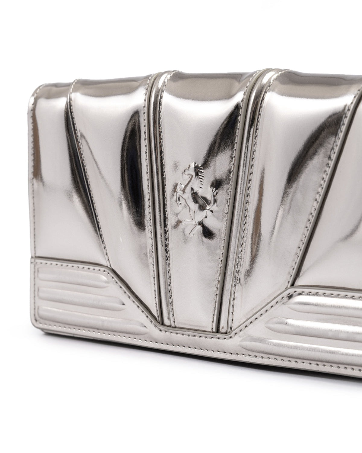 Ferrari Silver Leather Metal Gt Patent Bag with Chain Glam Steals