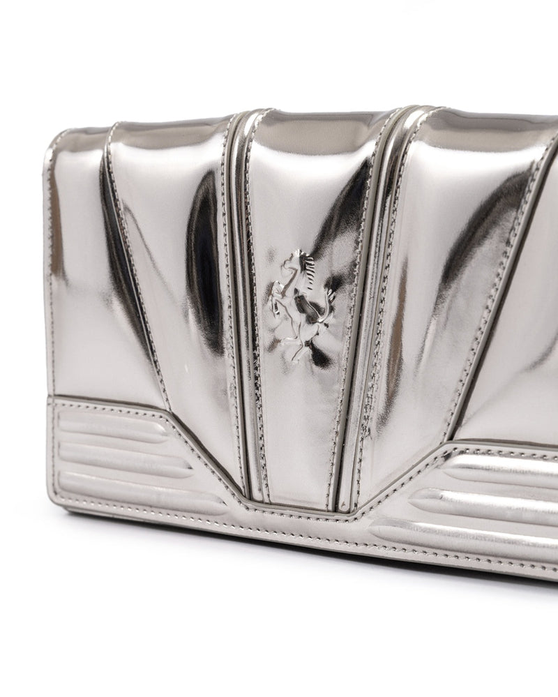 Ferrari Silver Leather Metal Gt Patent Bag with Chain Glam Steals