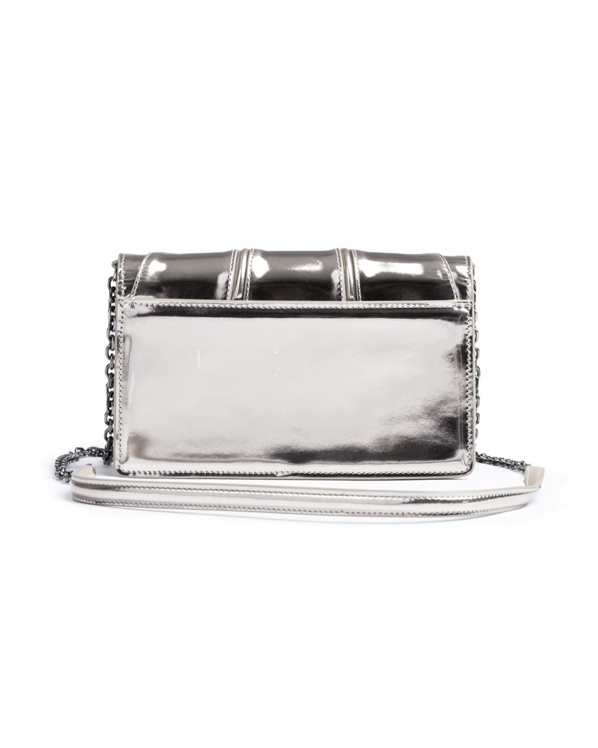 Ferrari Silver Leather Metal Gt Patent Bag with Chain Glam Steals