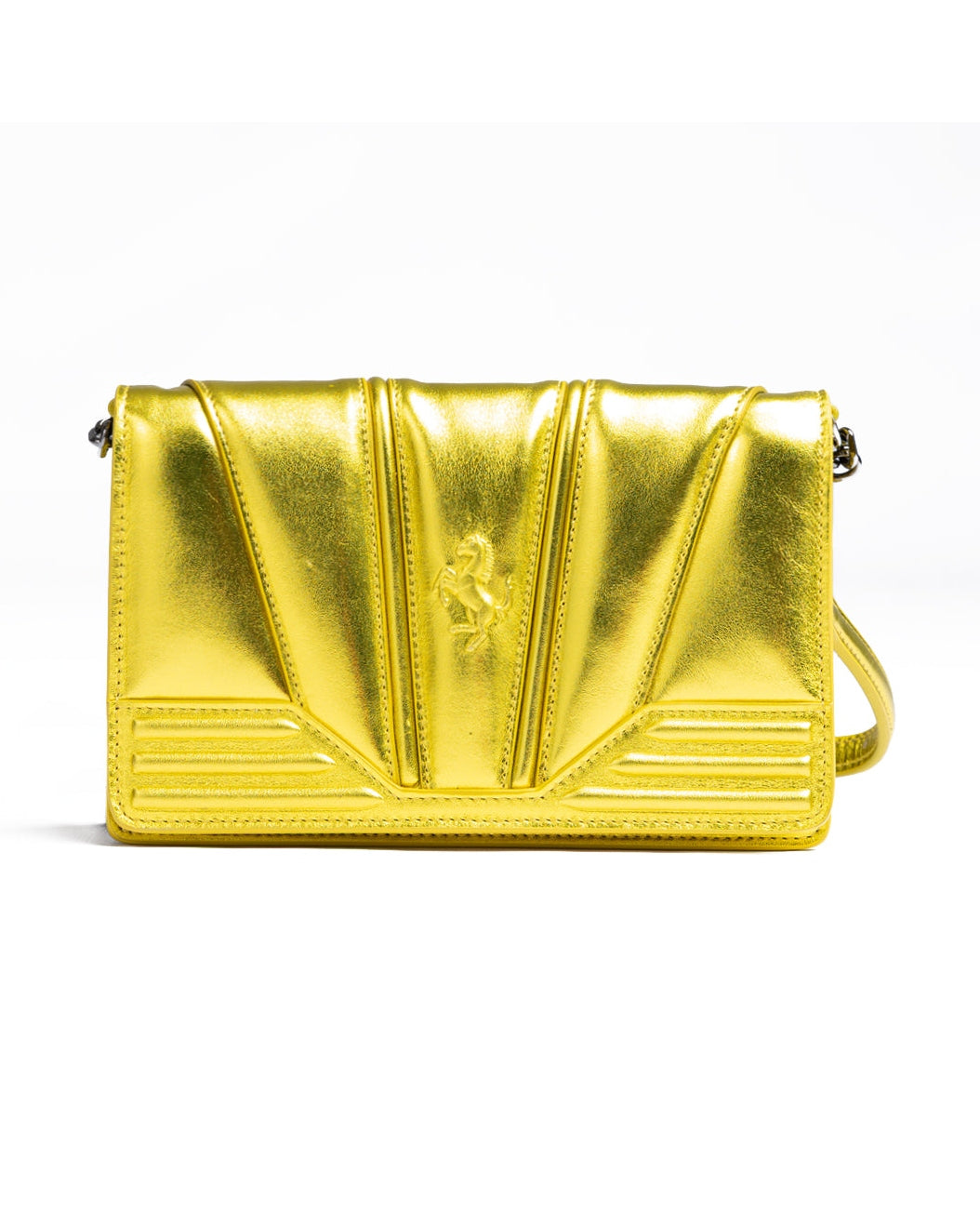Ferrari Yellow Leather Metal Gt Patent Bag with Chain Glam Steals