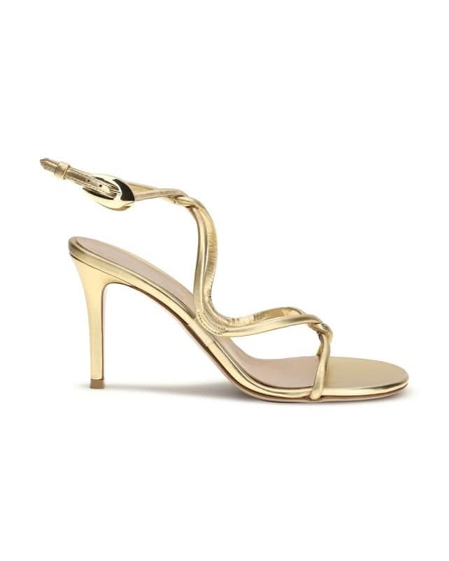 Gianvito Rossi Gold Calf Leather Bos Taurus Stiletto Heel Sandals 