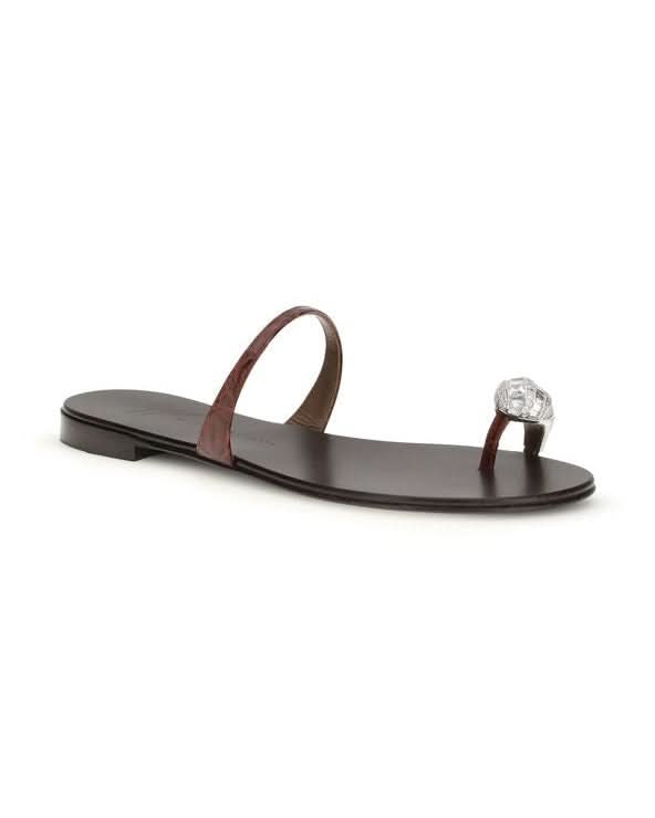 Giuseppe Zanotti Brown Calf Leather Bos Taurus Flat Sandals Flats