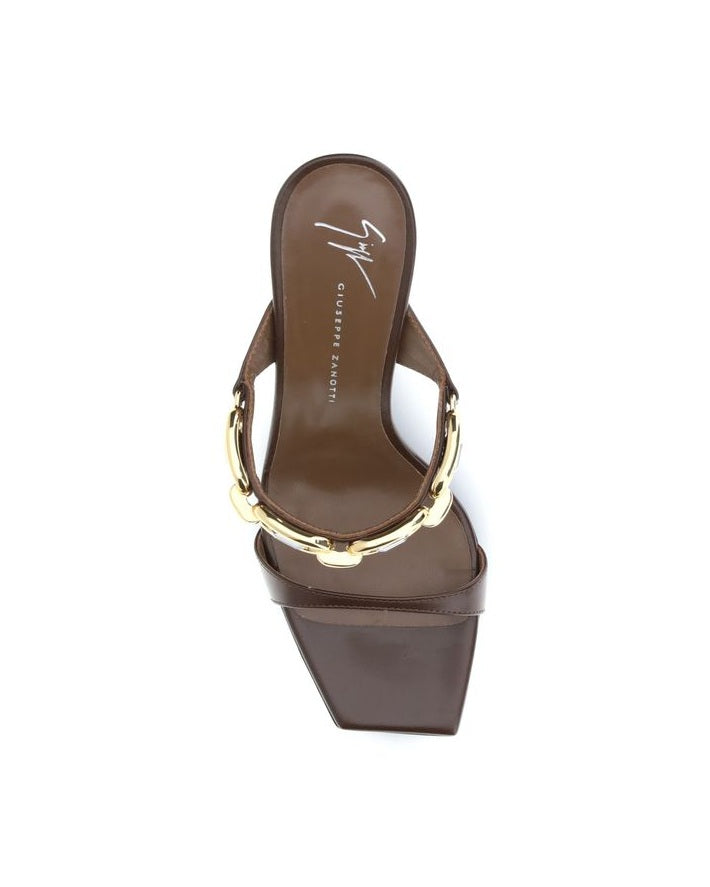 Giuseppe Zanotti Brown Calf Leather Bos Taurus Sandals Heels