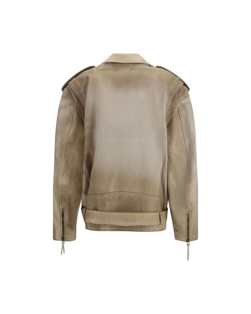 Golden Goose Beige Leather Buffalo Biker Jacket 