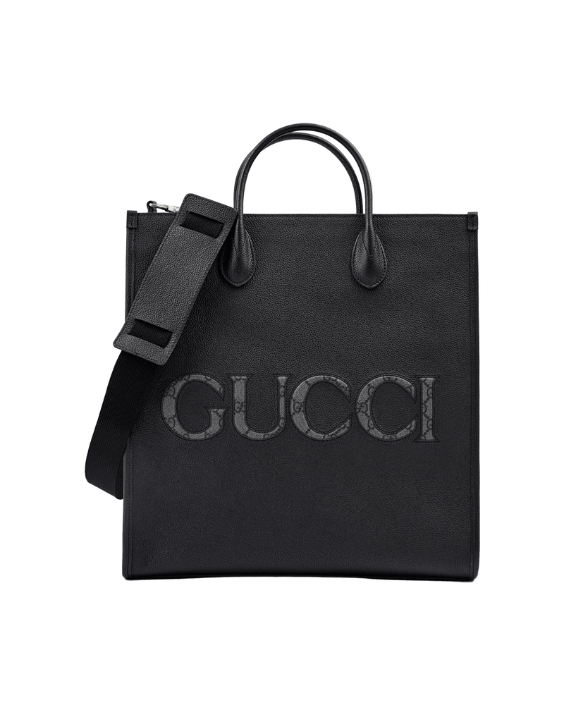 Gucci Leather Black Logo Medium Tote Bag Glam Steals