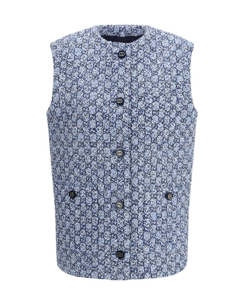 Gucci Blue Cotton Sleveless Jacket Glam Steals