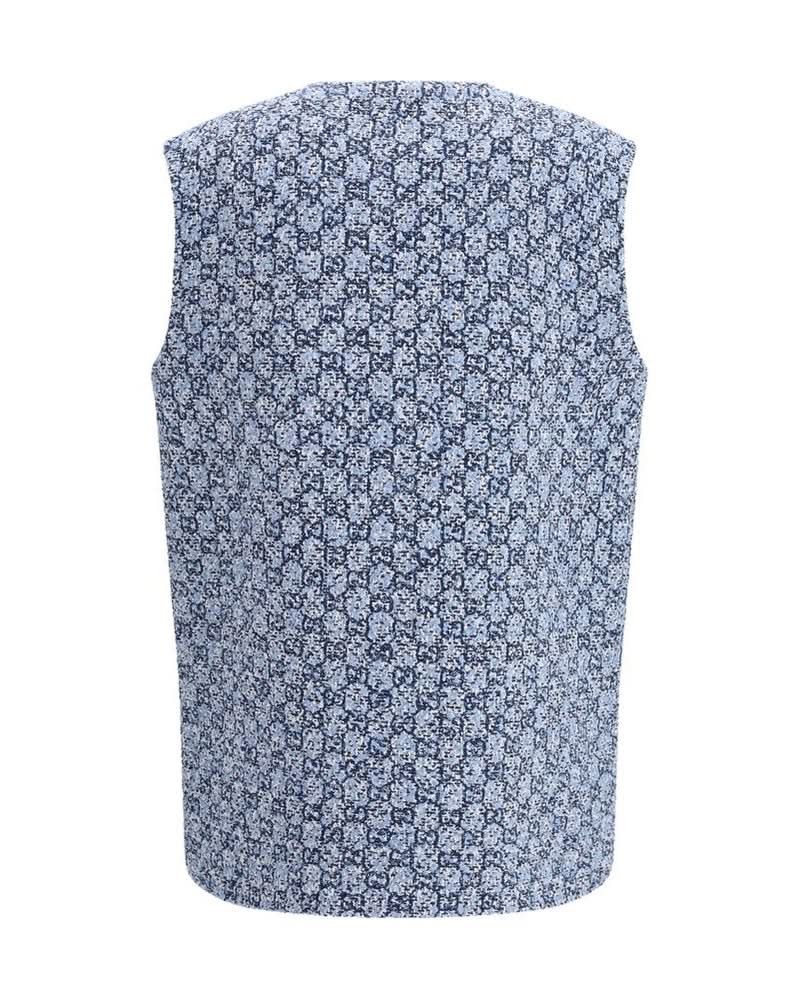 Gucci Blue Cotton Sleveless Jacket Glam Steals