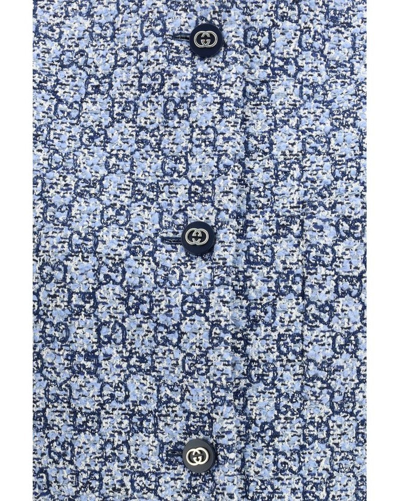 Gucci Blue Cotton Sleveless Jacket Glam Steals