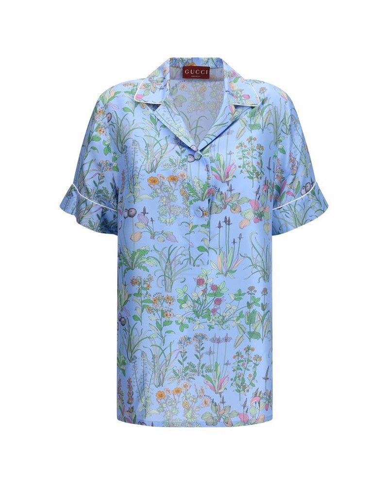 Gucci Blue Silk Pattern Shirt Glam Steals