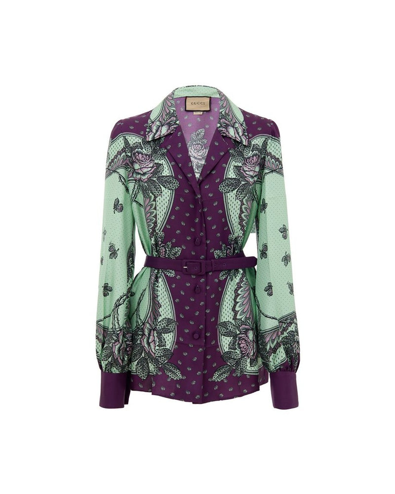 Gucci Green Silk Pattern Shirt 