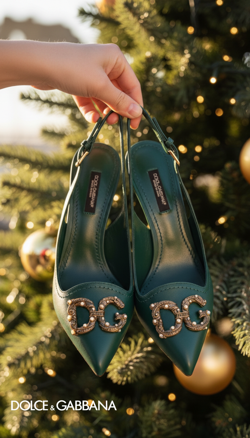 Dolce & Gabbana Green Leather Amore Heels Slingbacks Shoes