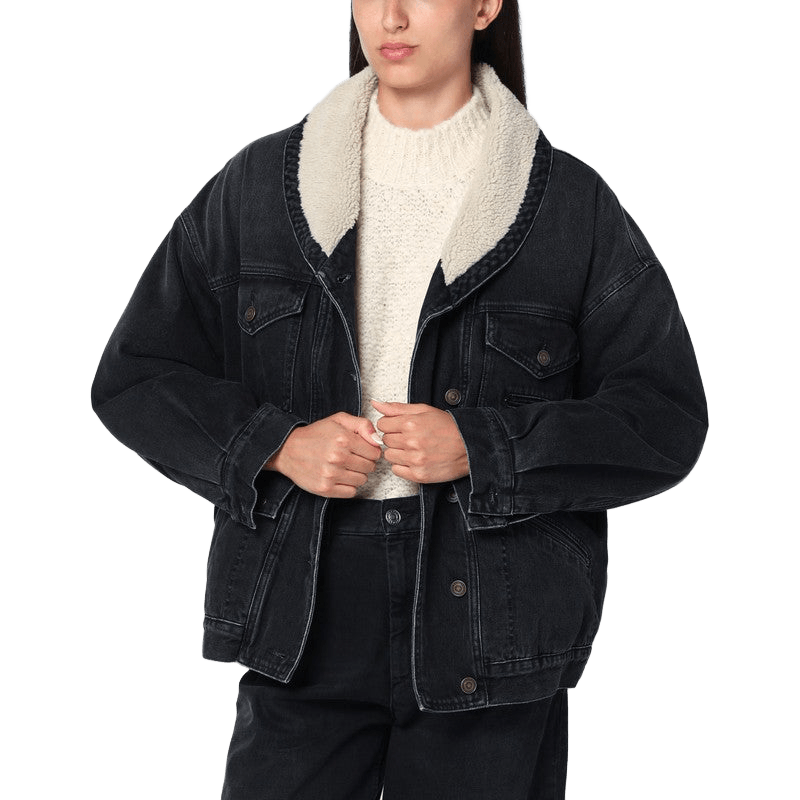 Isabel Marant Black Denim Pimia Jacket in Faux Fur Glam Steals