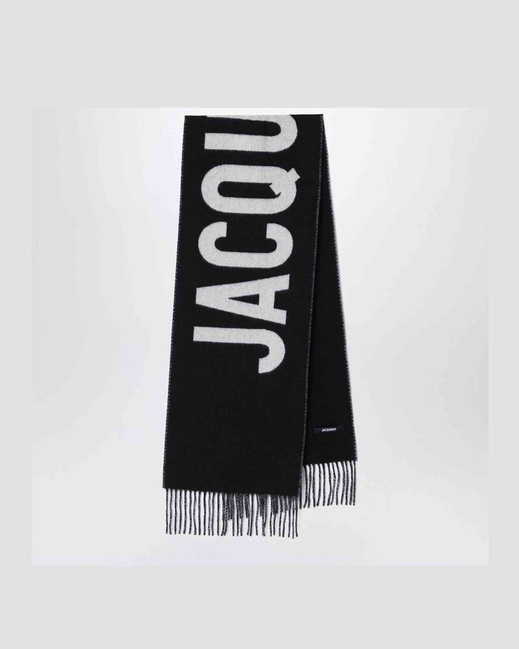 Jacquemus Black Wool Scarf With Logo Glam Steals