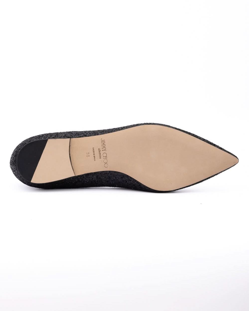 Jimmy Choo Black Coarse Glitter Fabric Alina Bellet Flat Glam Steals
