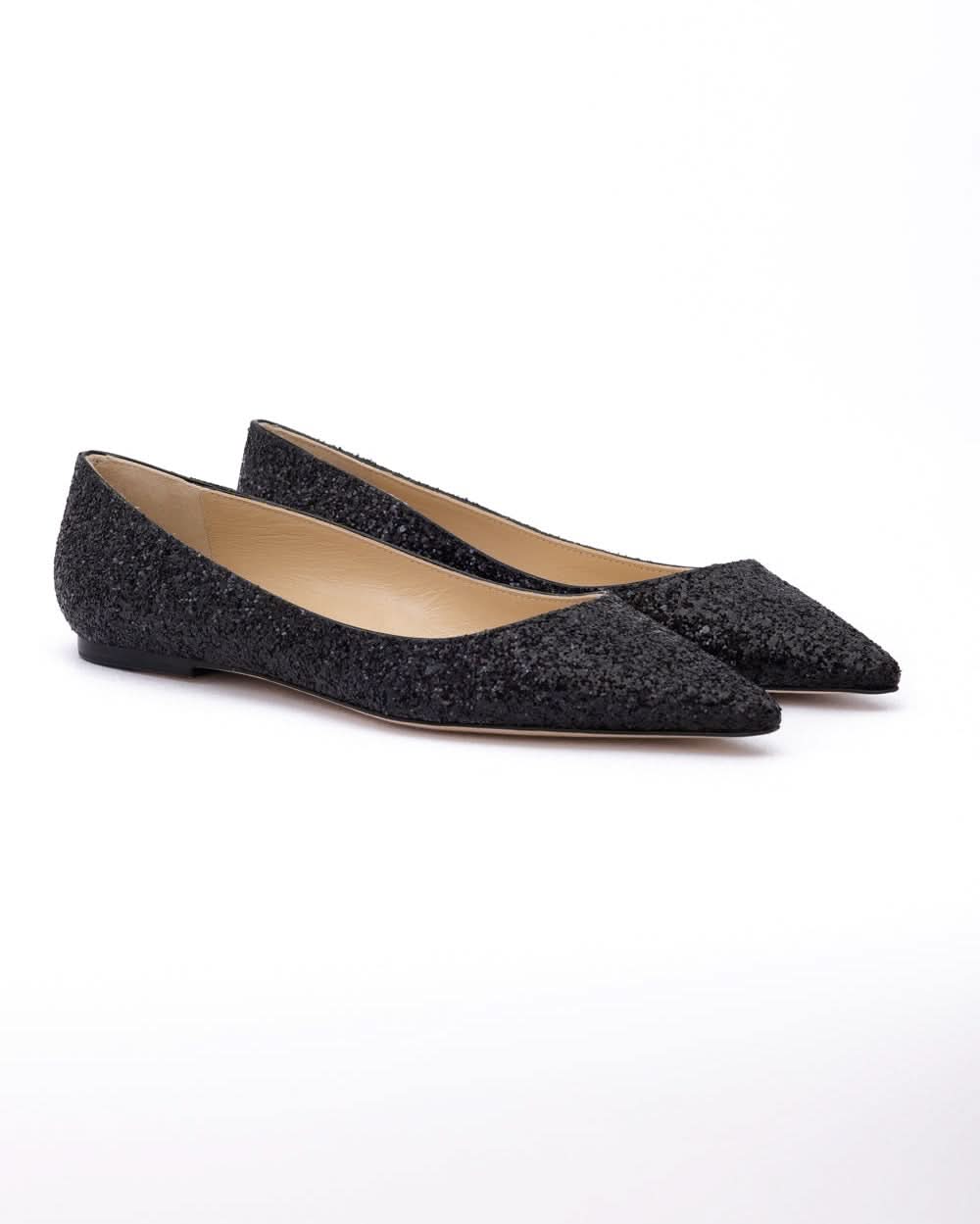 Jimmy Choo Black Coarse Glitter Fabric Alina Bellet Flat Glam Steals