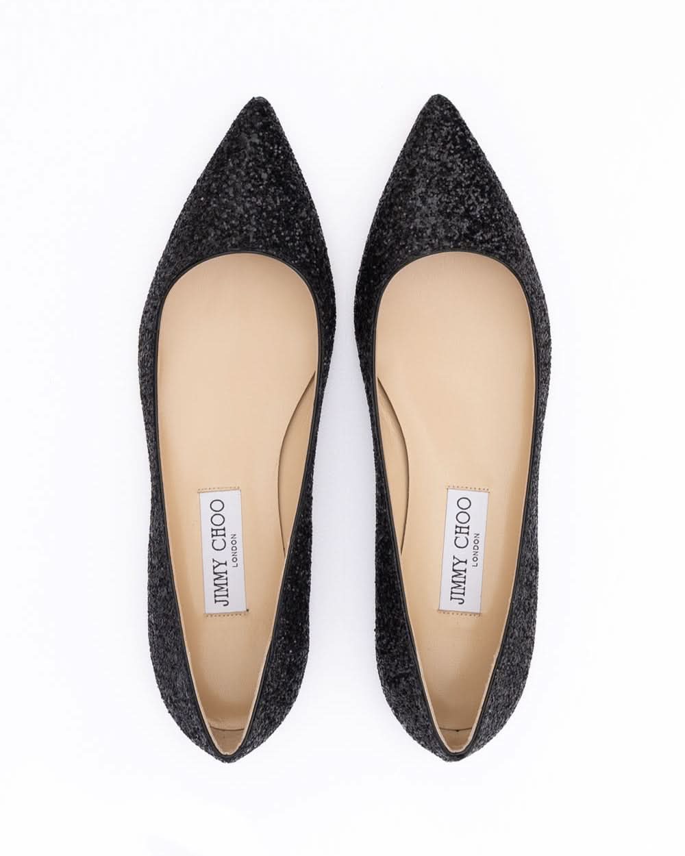 Jimmy Choo Black Coarse Glitter Fabric Alina Bellet Flat Glam Steals