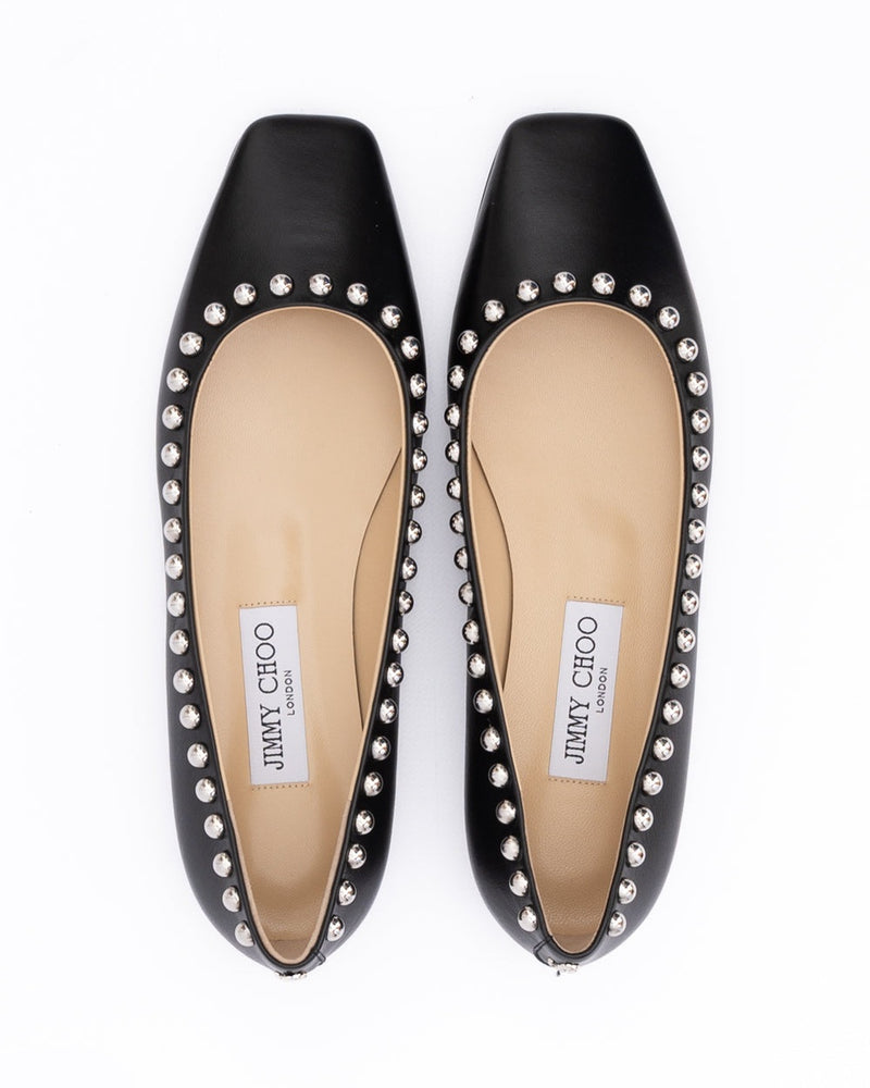 Jimmy Choo Black Leather Dome Studs Mirele Ballet Flat Glam Steals