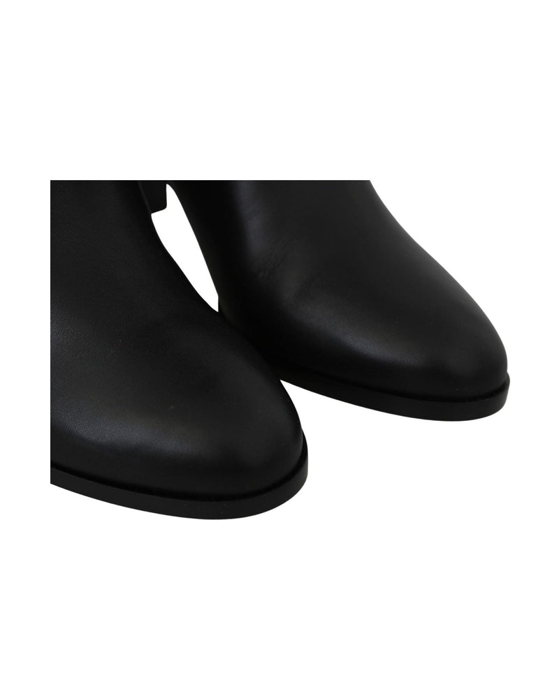 Jimmy Choo Black Leather Elegant Calf Heeled Boots Glam Steals