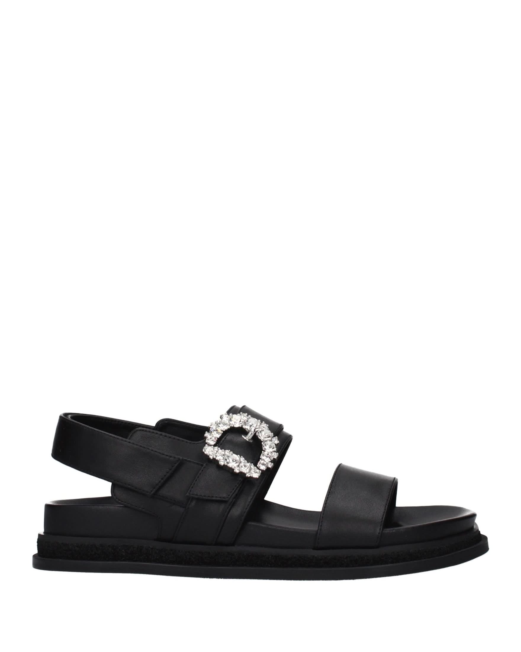 Jimmy Choo Black Leather Flat Sandals Glam Steals