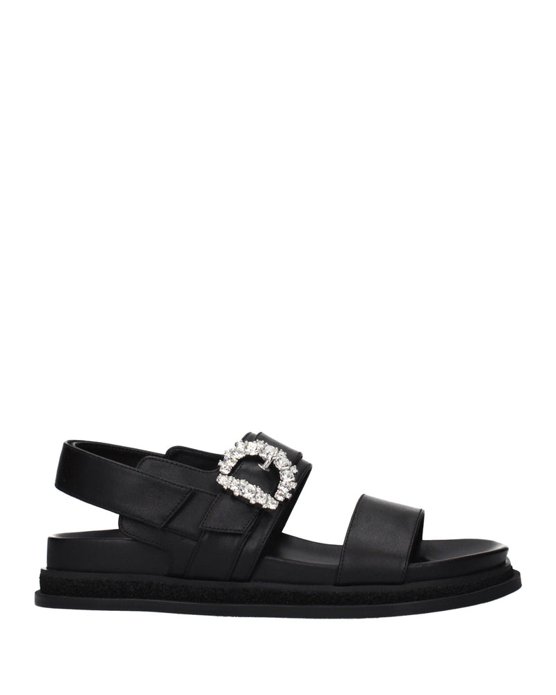 Jimmy Choo Black Leather Flat Sandals Glam Steals