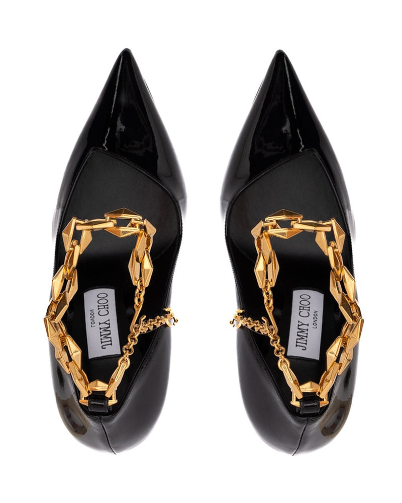 Jimmy Choo Black Leather Patent Diamond Talura Pumps Glam Steals