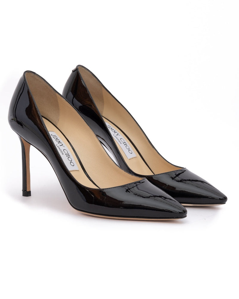 Jimmy Choo Black Leather Patent Romy 85 Pumps Glam Steals